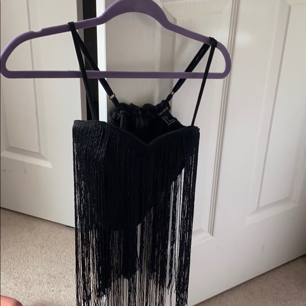Black Sparkling Fringe Tank